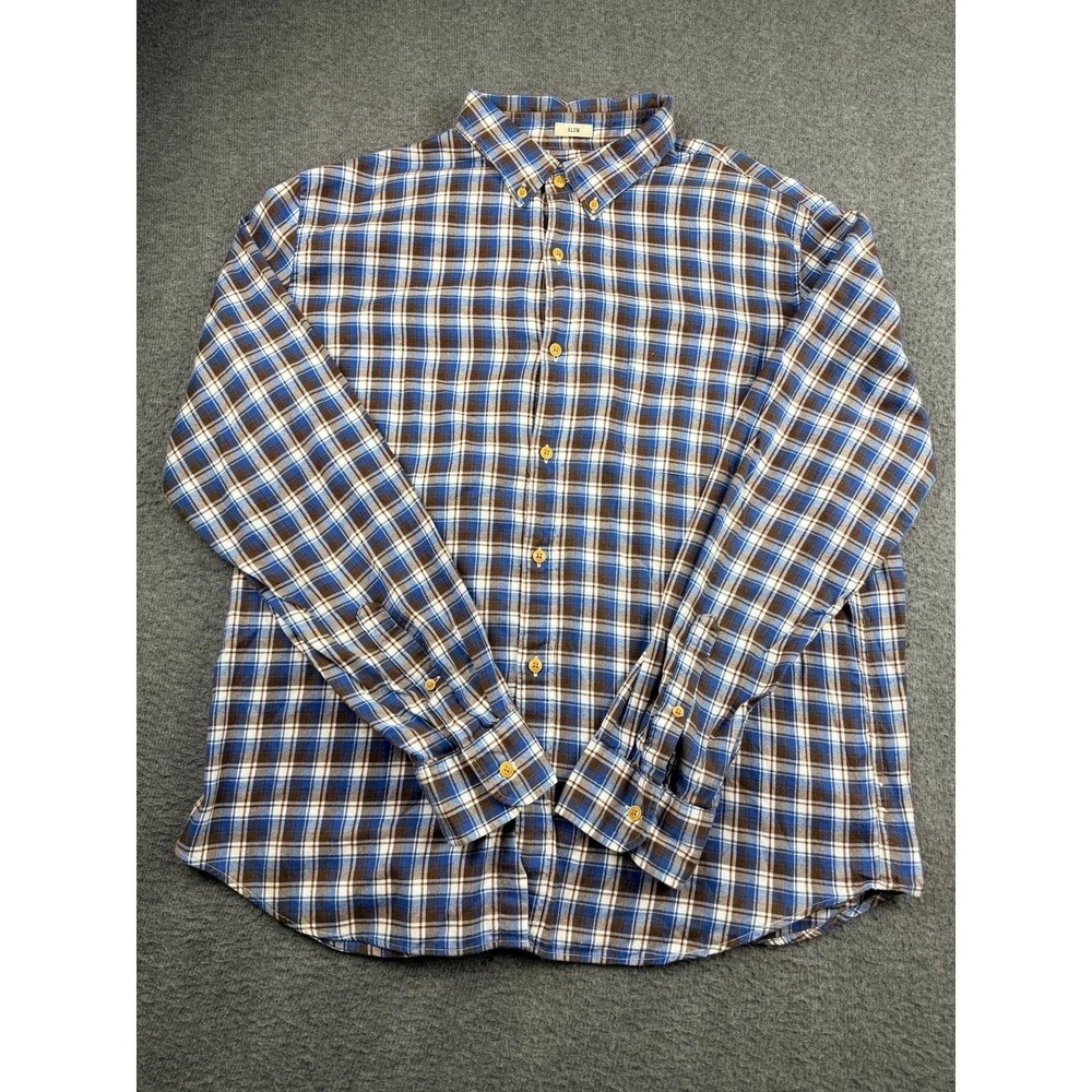 J.Crew Mens Slim Fit Blue White Plaid Long Sleeve Button Down Shirt Large Cotton
